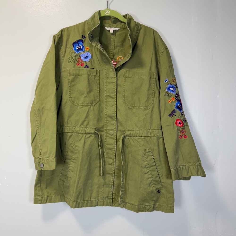 Tom Tailor Denim Olive Green Floral Embroidered‎ Utility Jacket Womens Large